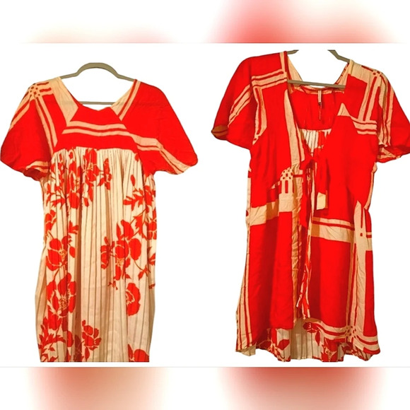 Touche Balneaire Red and cream tie front top/coverup. Size medium - Picture 1 of 11